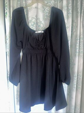 NWOT Altar'd State Black Long-Sleeve Empire Waist Mini Dress